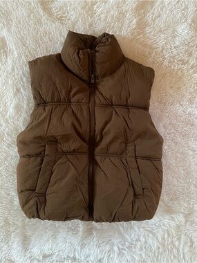 Brown Cropped Puffer Vest, EUC, XS